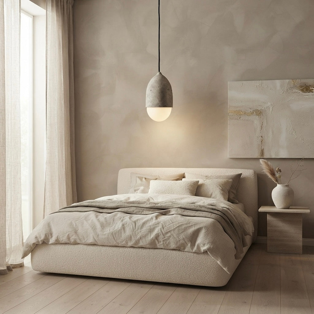 Datsuzoku Glass, Japandi, Travertine, Pendant Light, Minimalist, Organic