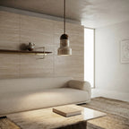 Kaito Stepped, Architectural Travertine Wood Tiered Pendant