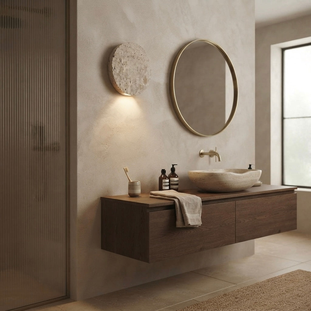 Kasumiso, Ambient, Minimalist, Wall Light, Travertine, Boutique