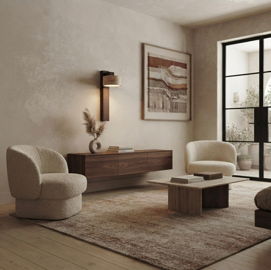 Hana Facet, Sculptural, Geometric, Travertine, Modern, Wall Light