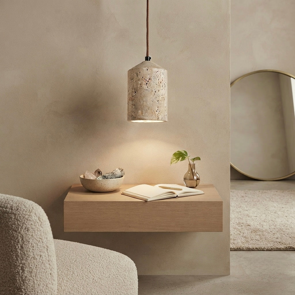 Nara, Ambient, Minimalist, Pendant, Travertine, Boutique