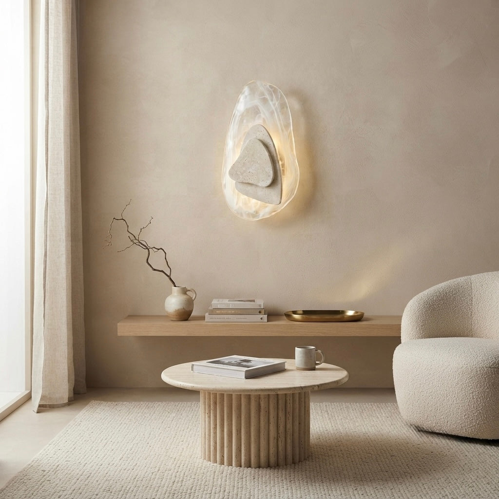 Zentai, Japandi, Travertine, Wall Light, Minimalist, Organic