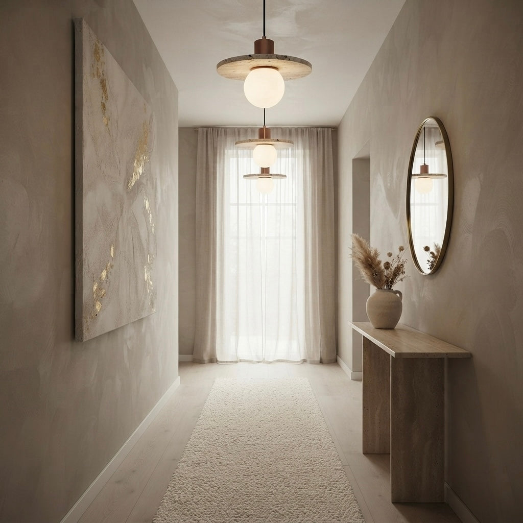 Má Arc, Architectural, Travertine, Pendant, Contemporary, Earthy