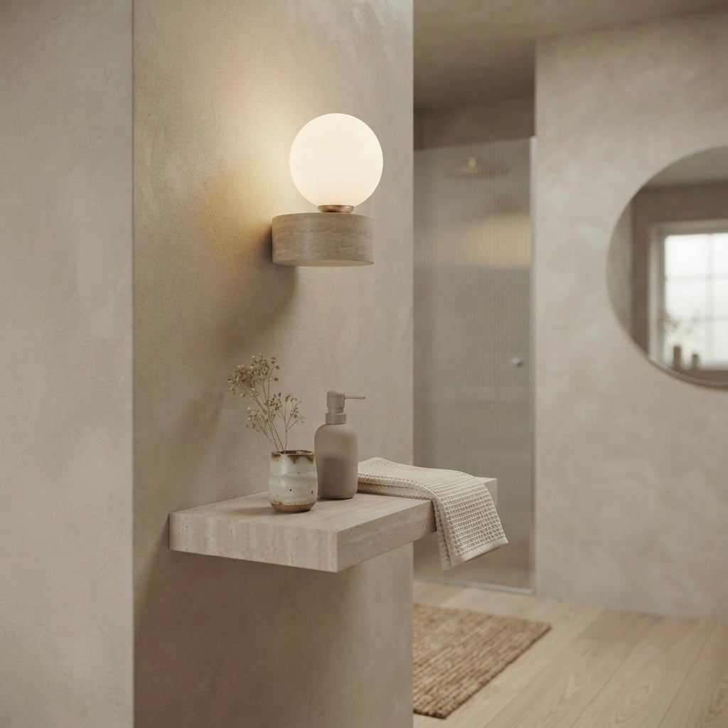 Sumire, Ambient, Minimalist, Wall Light, Travertine, Boutique