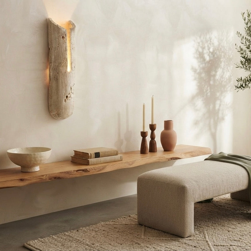 Kaya Round, Round, Travertine, Modern, Japandi, Wall Sconce