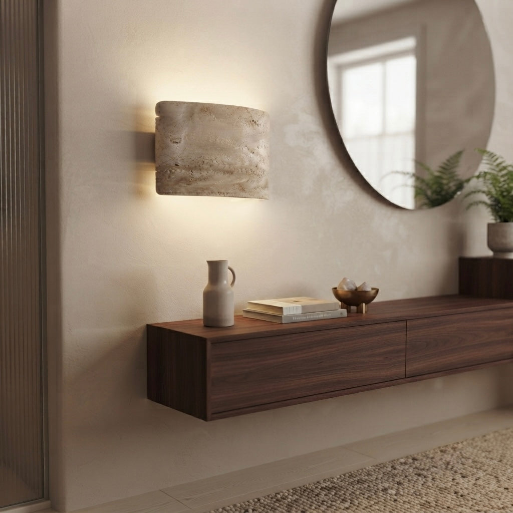 Noriko, Japandi, Travertine, Wall Light, Minimalist, Organic