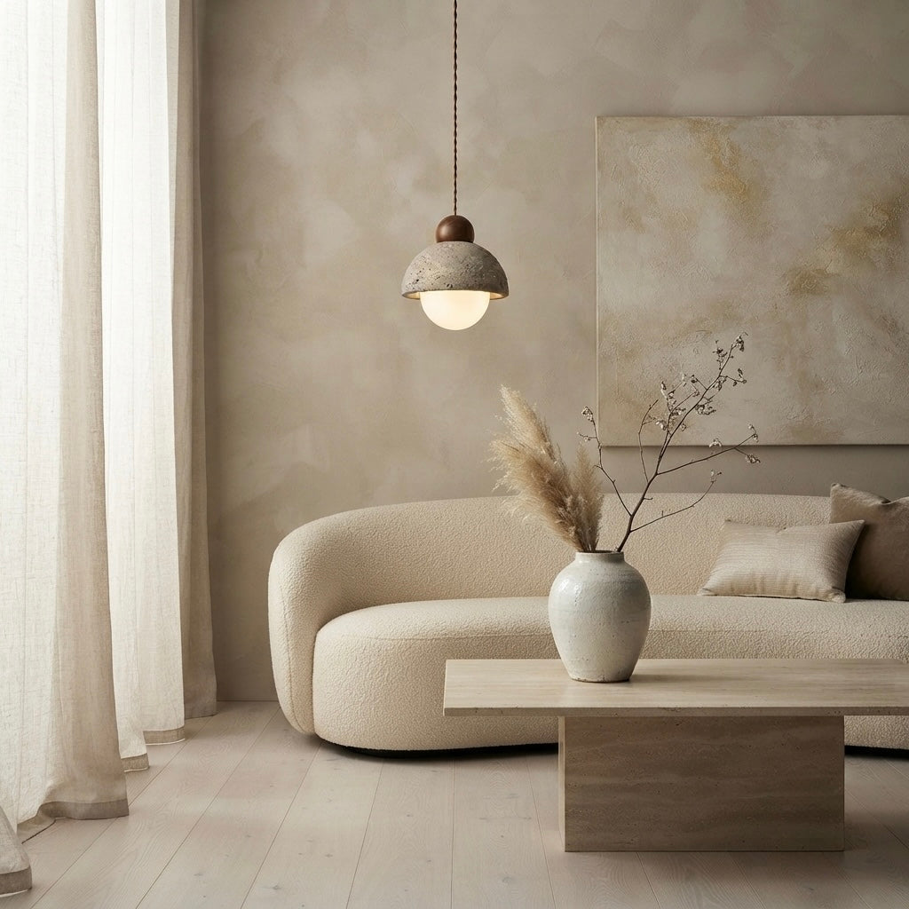 Komorebi Sphere, Japandi, Travertine, Pendant Light, Minimalist, Organic