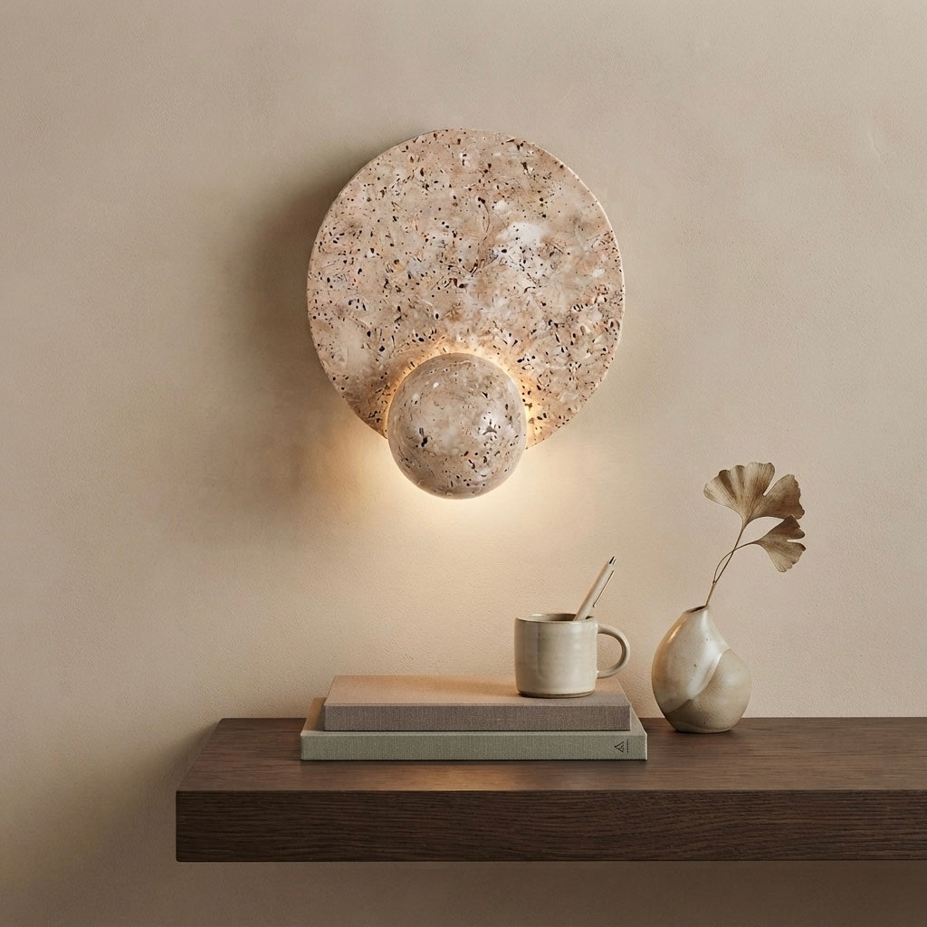 Renzu, Ambient, Minimalist, Wall Light, Travertine, Boutique