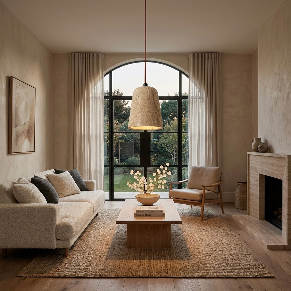 Mono Cup, Japandi, Travertine, Pendant Light, Minimalist, Organic