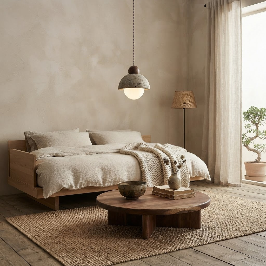 Komorebi Sphere, Japandi, Travertine, Pendant Light, Minimalist, Organic