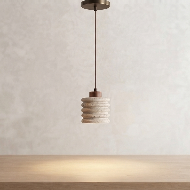 Nami Ripple, Horizontal Ridged Travertine Japandi Pendant