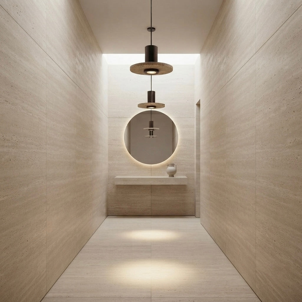 Tsuchi Dome, Sculptural, Japandi, Pendant Light, Travertine, Large
