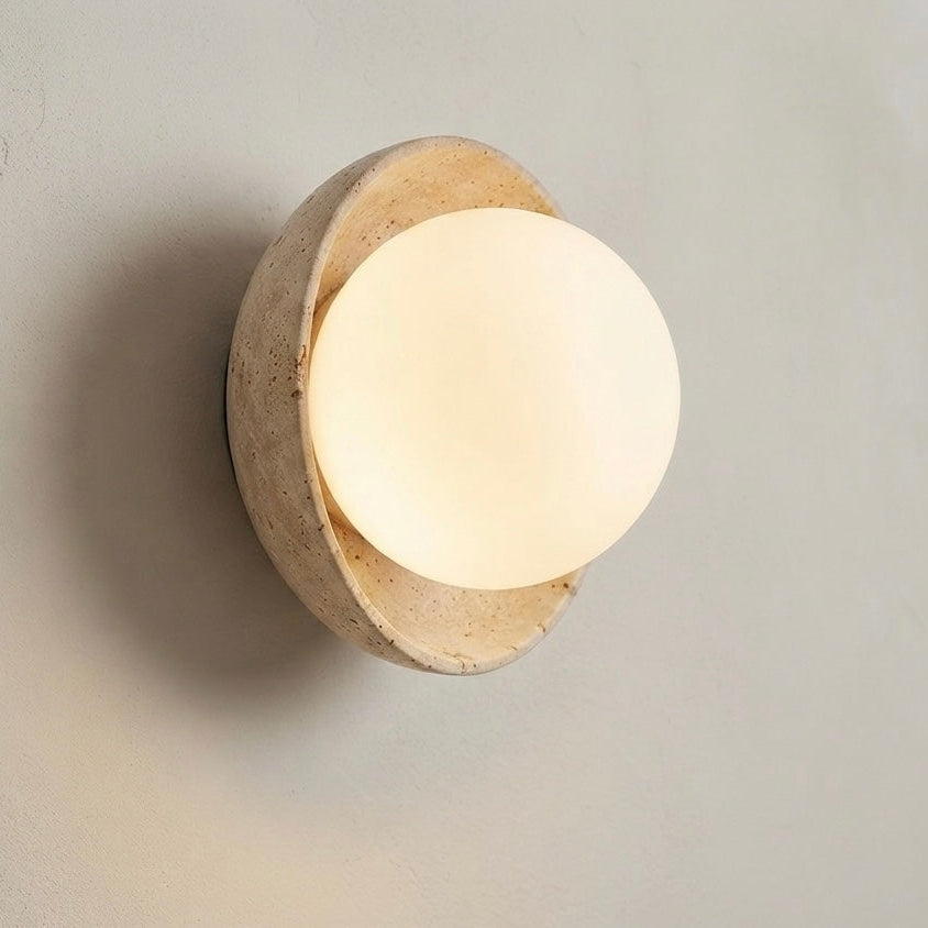 Luna Sphere, Spherical, Travertine, Modern, Minimalist, Wall Sconce