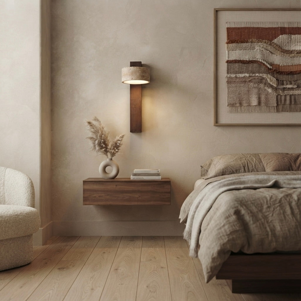 Hana Facet, Sculptural, Geometric, Travertine, Modern, Wall Light