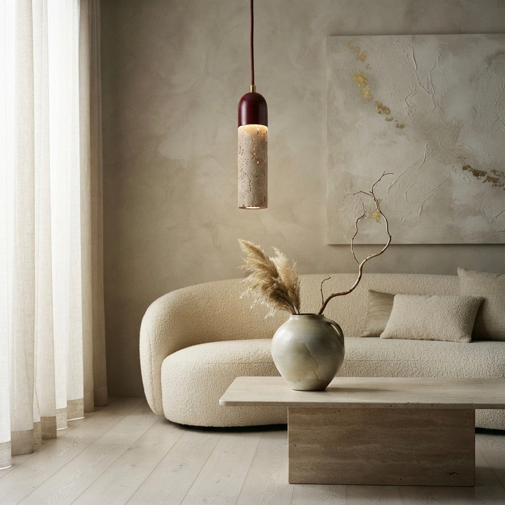 Shizen Pillar, Ambient, Minimalist, Pendant, Travertine, Boutique