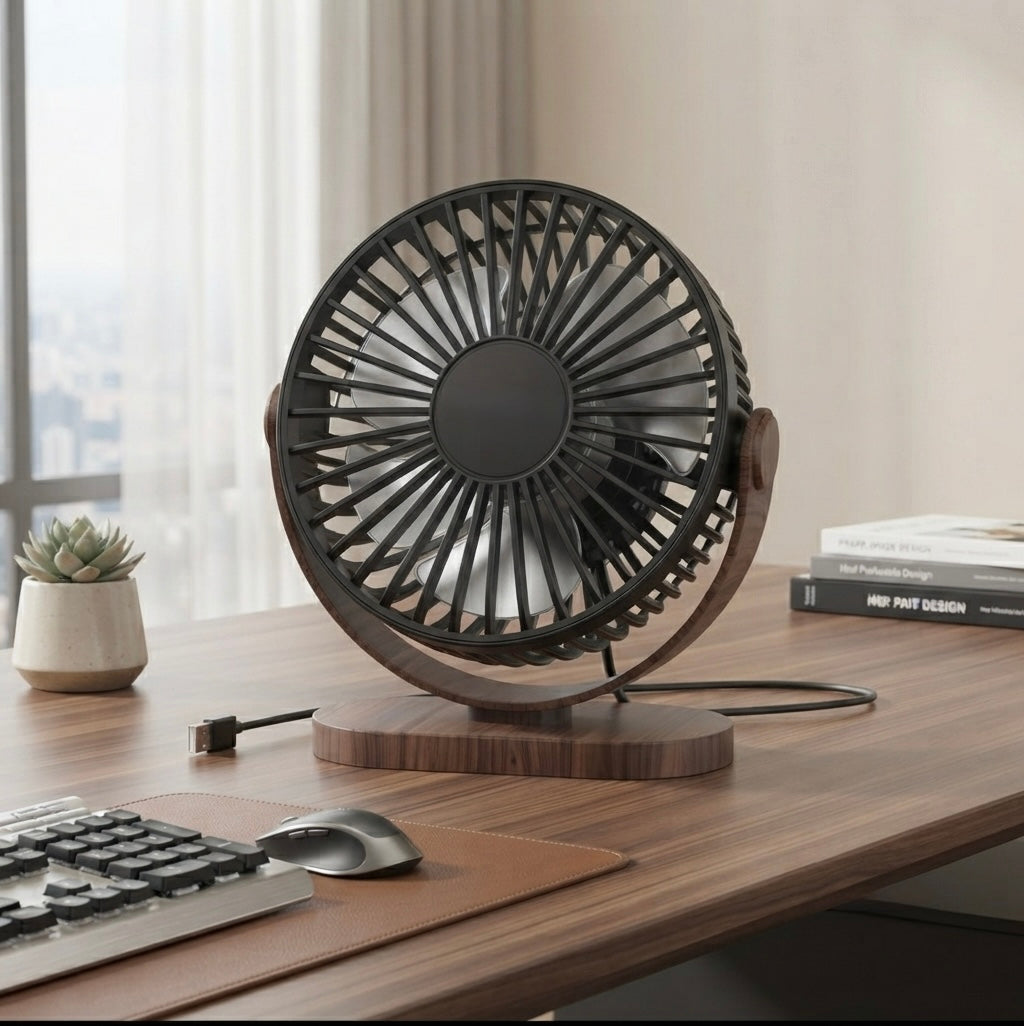 Meridian Compact Wood-Accented USB Desk Air Circulator Fan