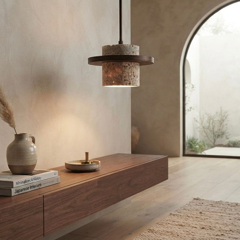 Terra Orb, Earthy, Spherical, Travertine, Organic, Wall Light