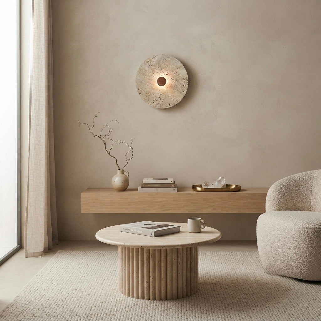 Torobi, Ambient, Minimalist, Wall Light, Travertine, Boutique