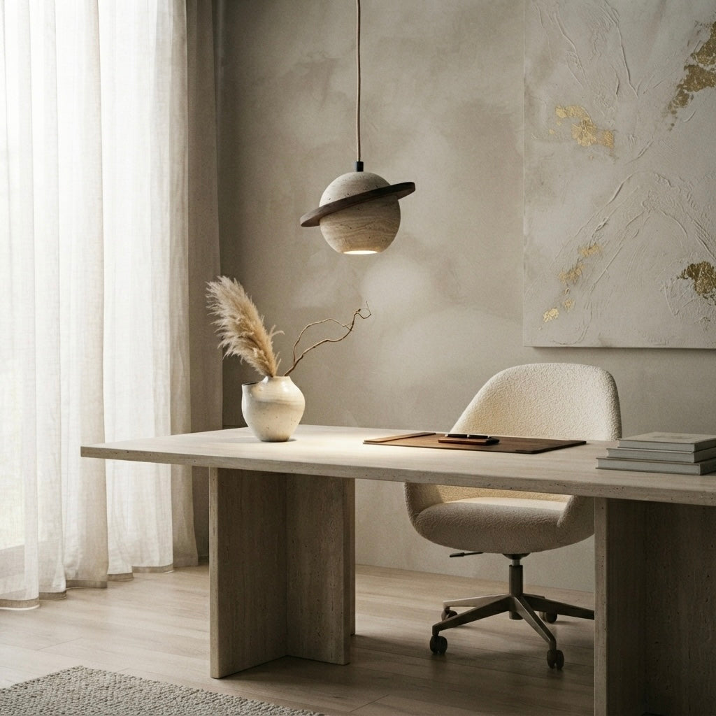 Seijaku Wave, Ambient, Minimalist, Pendant, Travertine, Boutique