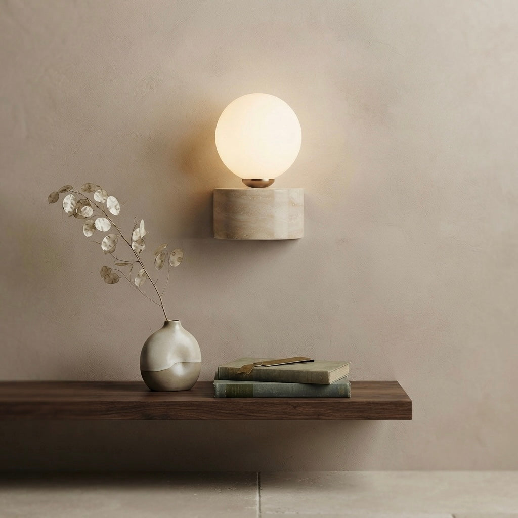 Sumire, Ambient, Minimalist, Wall Light, Travertine, Boutique