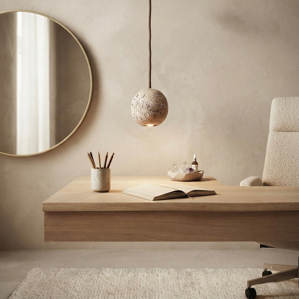 Saki, Architectural, Travertine, Pendant, Contemporary, Earthy