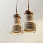 Kaito Stepped, Architectural Travertine Wood Tiered Pendant