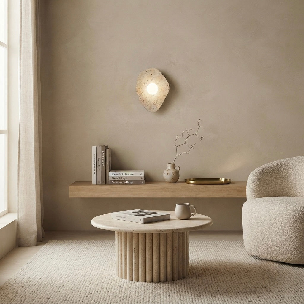 Shibusa, Architectural, Travertine, Wall Lighting, Contemporary, Earthy