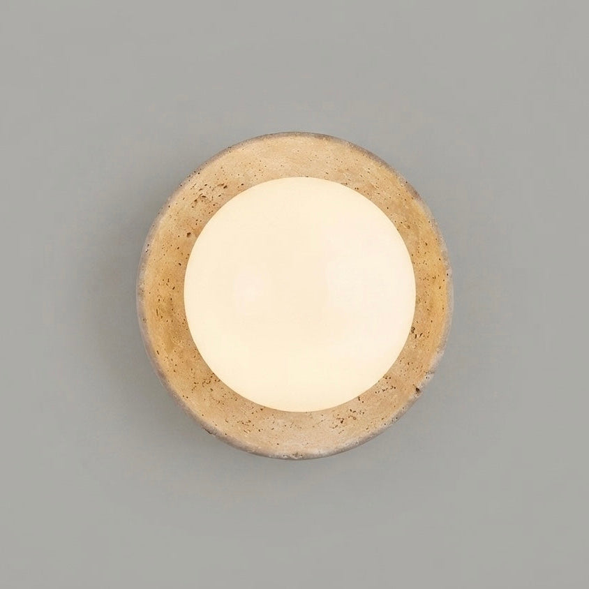 Luna Sphere, Spherical, Travertine, Modern, Minimalist, Wall Sconce