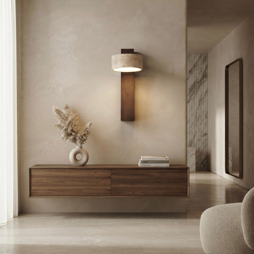 Hana Facet, Sculptural, Geometric, Travertine, Modern, Wall Light