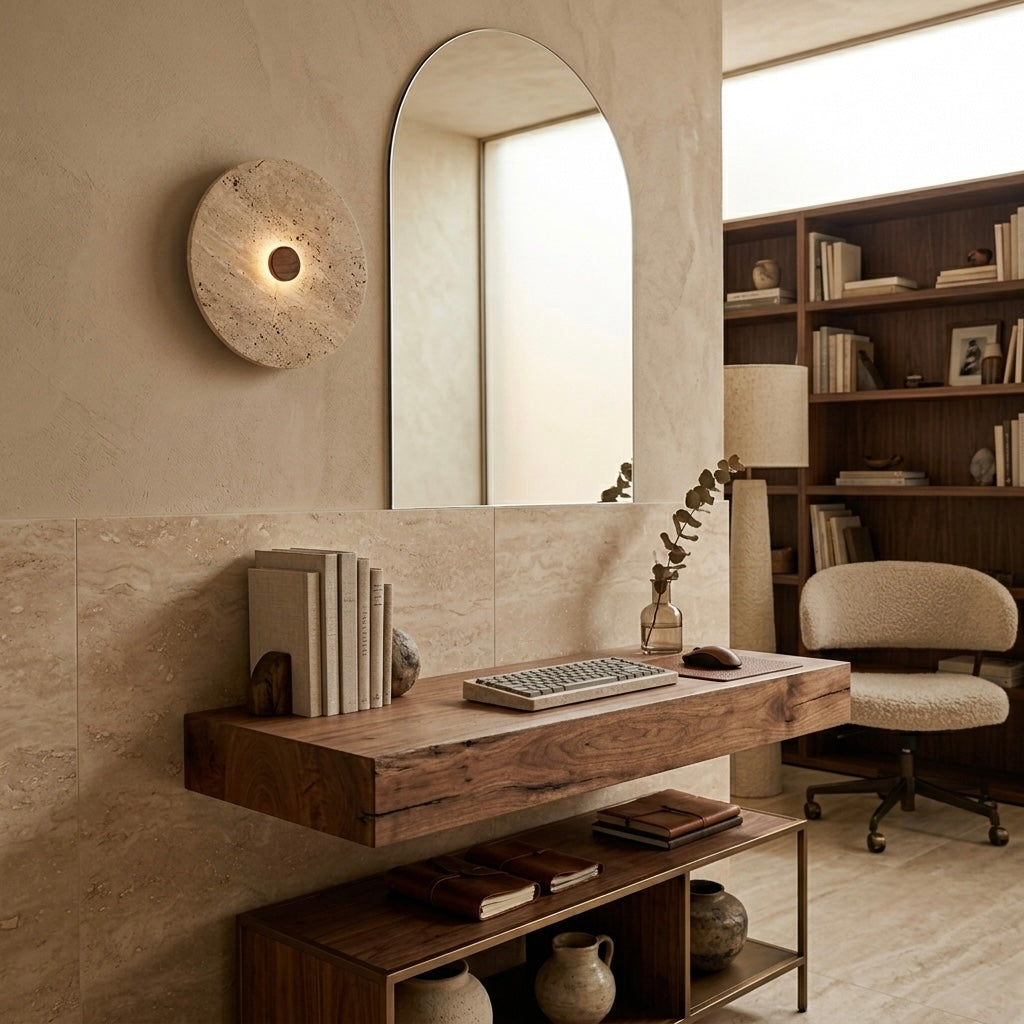 Torobi, Ambient, Minimalist, Wall Light, Travertine, Boutique