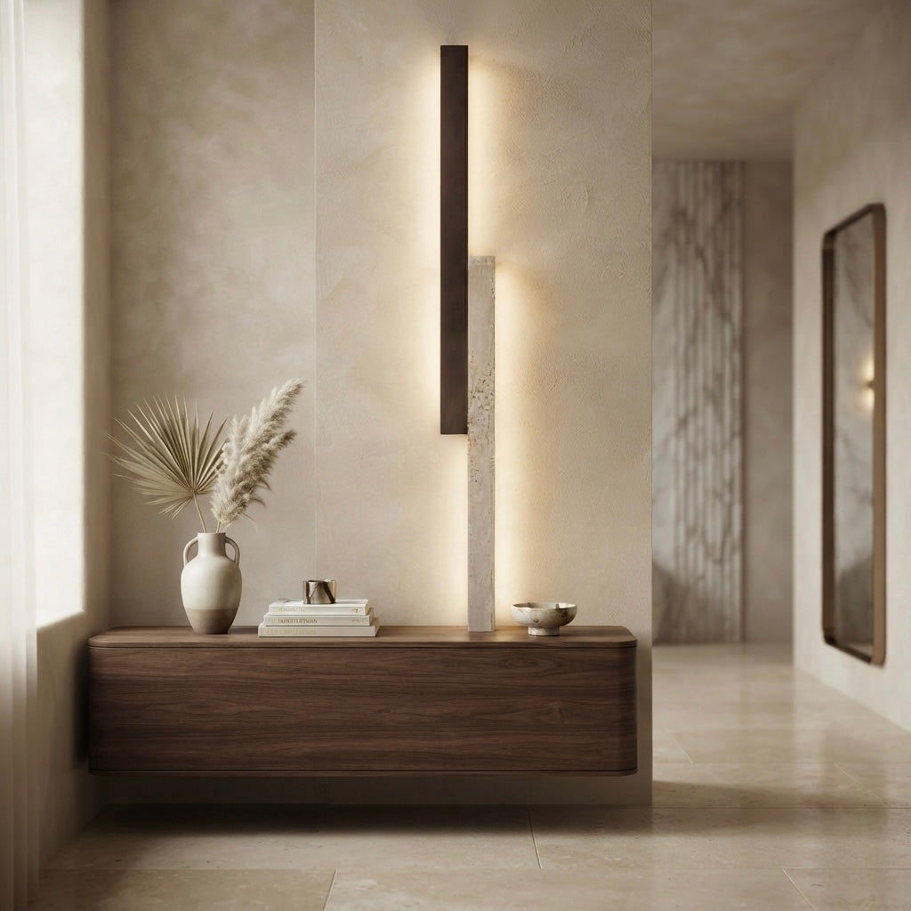Obi Sconce, Tall, Architectural, Travertine, Slim, Contemporary