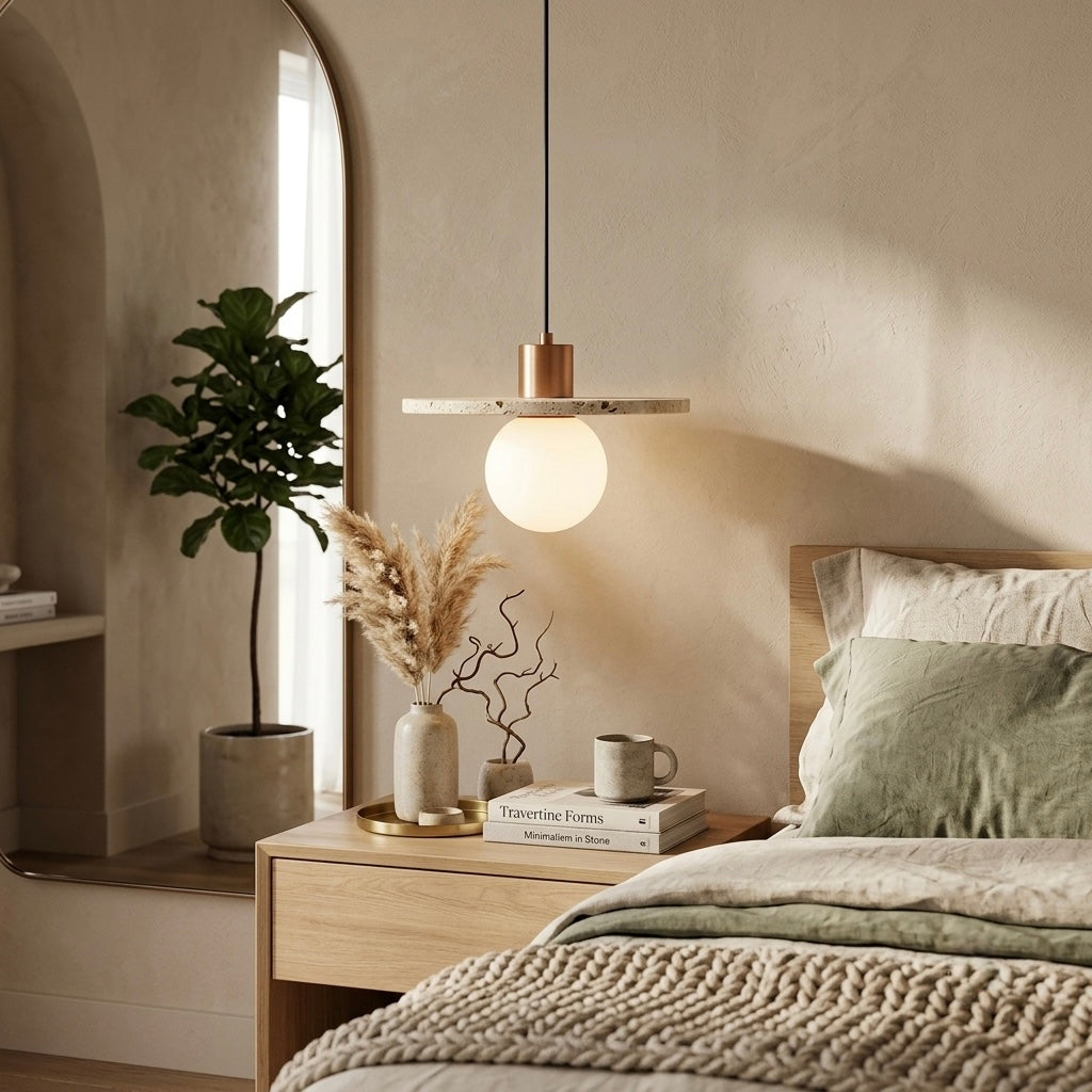 Má Arc, Architectural, Travertine, Pendant, Contemporary, Earthy