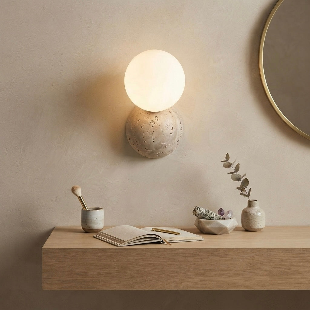 Mine, Architectural, Travertine, Wall Lighting, Contemporary, Earthy