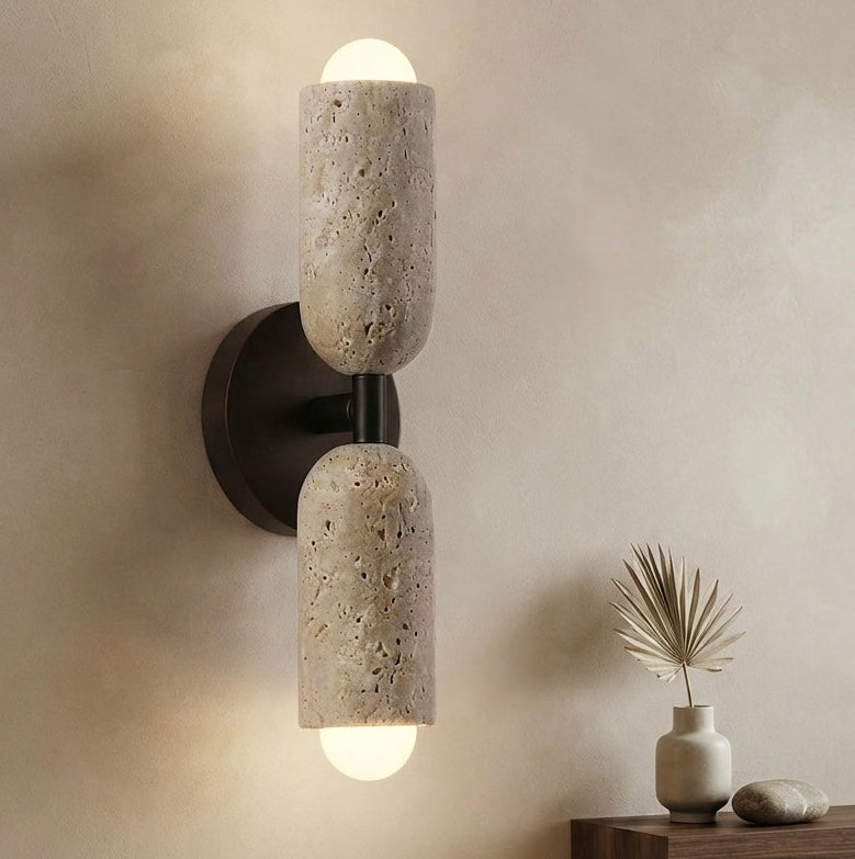 Koji Cube, Geometric, Modern, Travertine, Minimalist, Wall Light