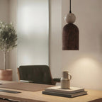 Mori Pillar, Vertical, Architectural, Travertine, Wood, Pendant