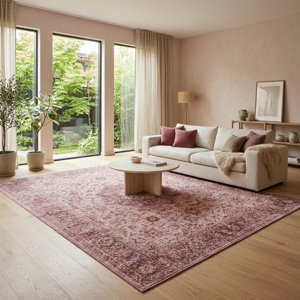 Freya Muted Blush Retro Persian Accent Soft Rug