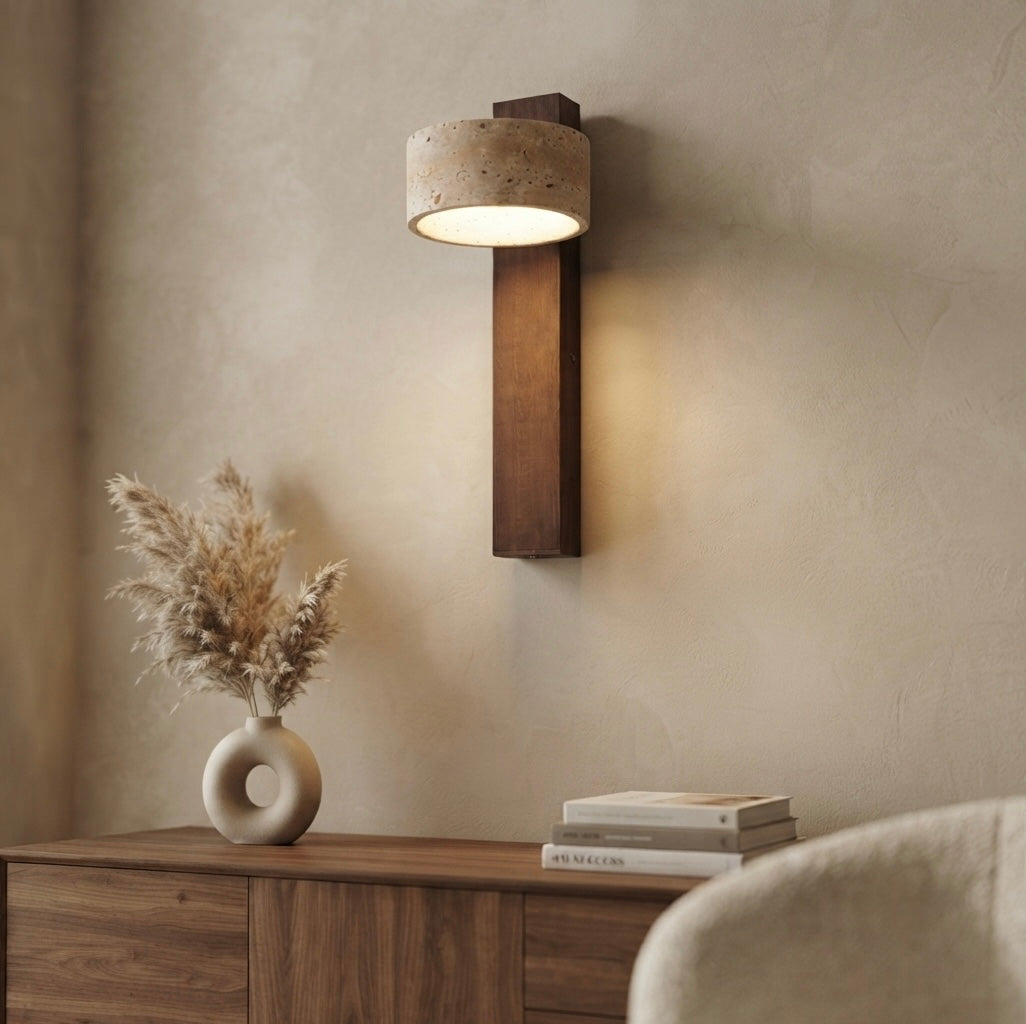 Hana Facet, Sculptural, Geometric, Travertine, Modern, Wall Light