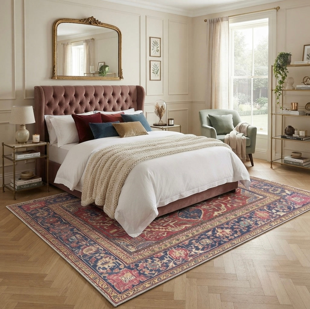 Lyra Crimson Velvet Retro Persian Soft Area Rug