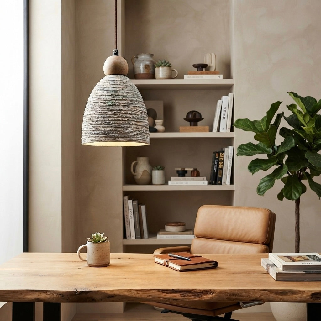Hinoki Pendant, Architectural, Travertine, Pendant, Contemporary, Earthy