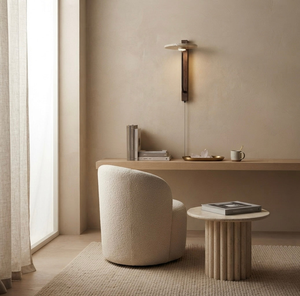 Yuzuki, Sculptural, Japandi, Sconce, Natural, Stone