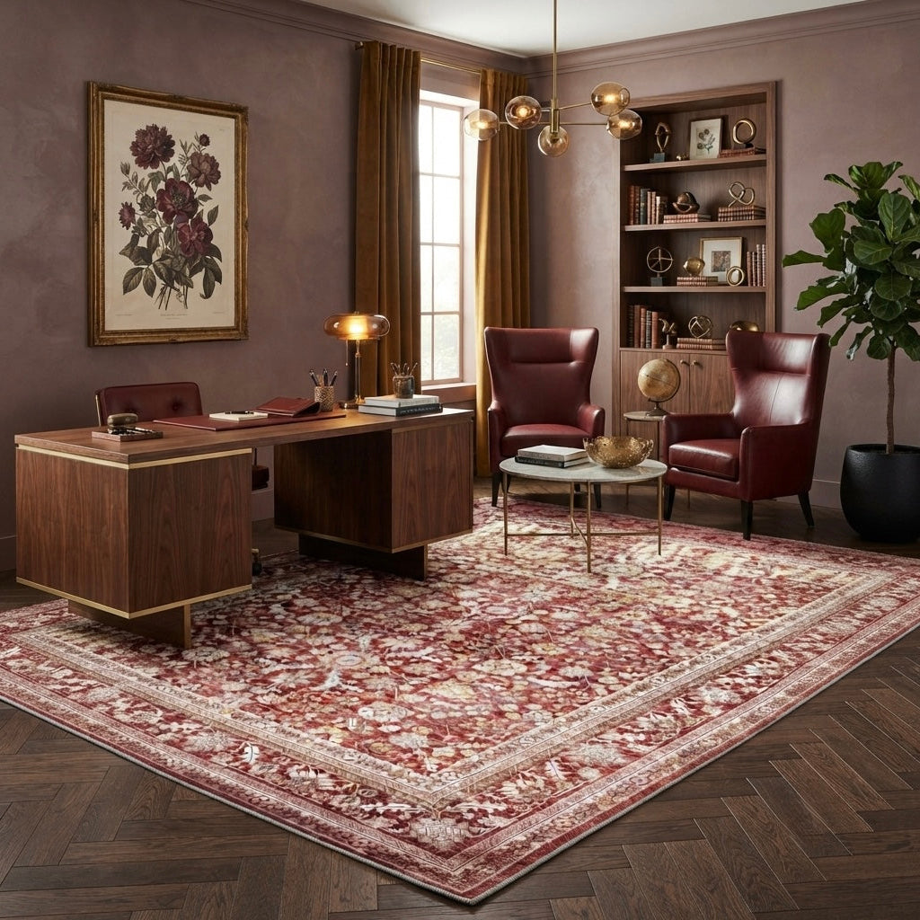 Kiran Deep Garnet Retro Persian Area Rug