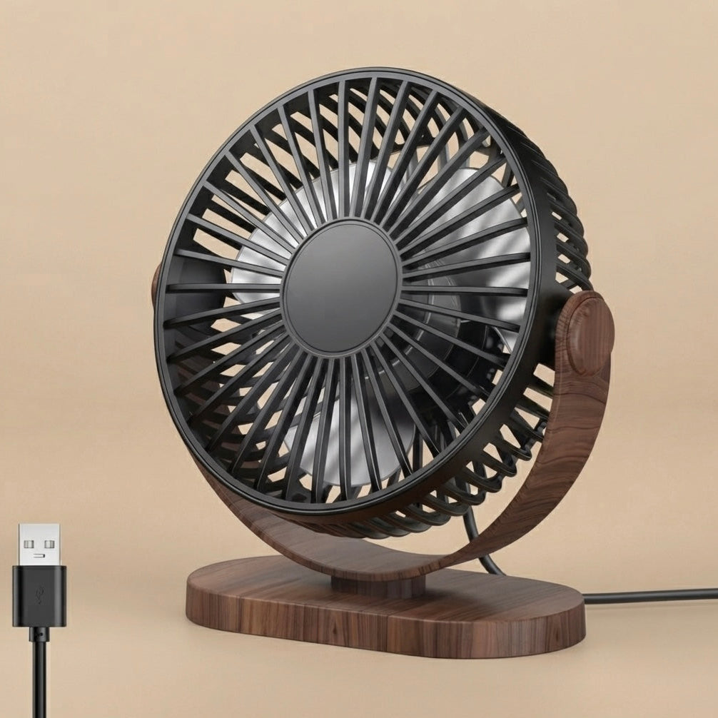 Meridian Compact Wood-Accented USB Desk Air Circulator Fan
