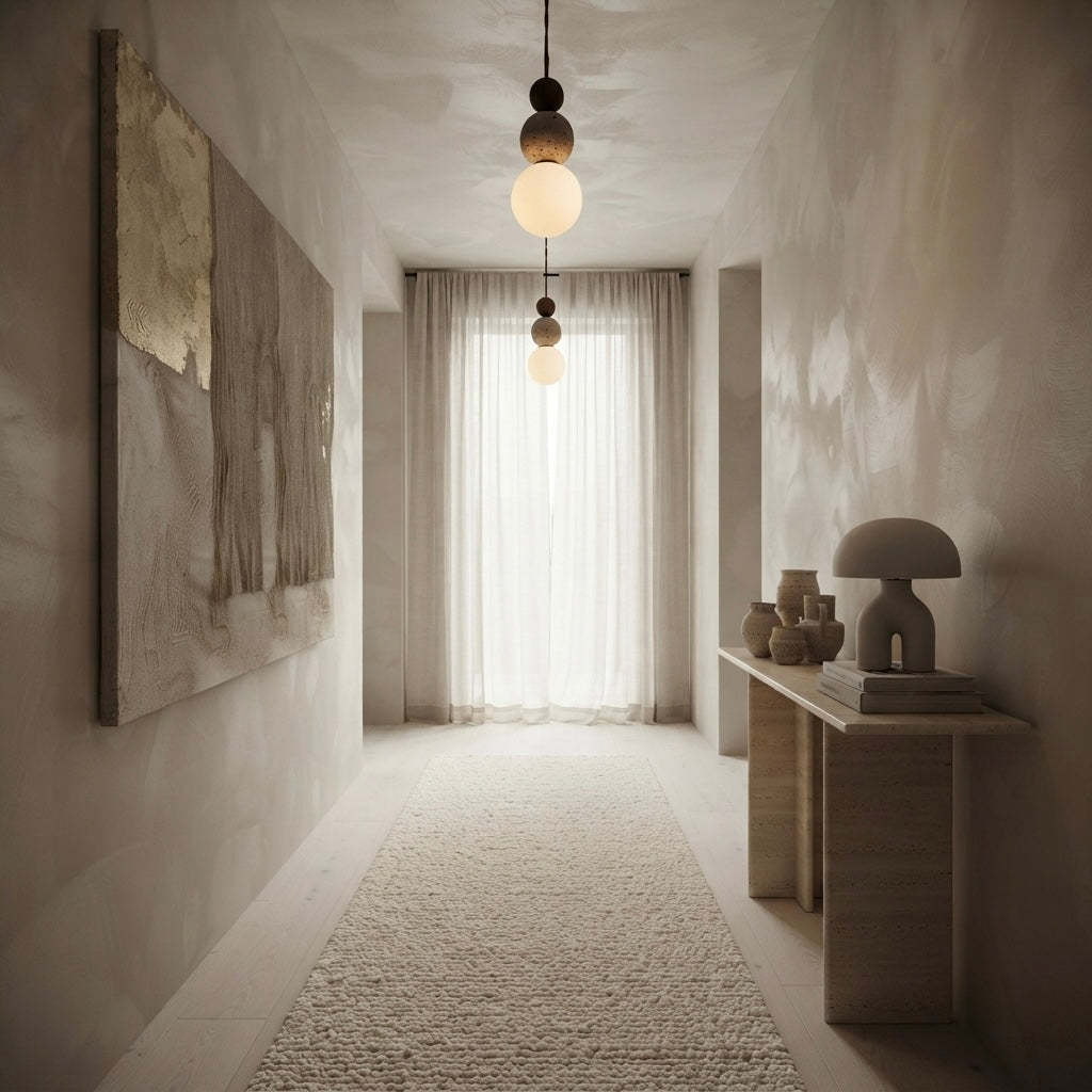 Hoshi Orb, Glass, Travertine, Modern, Ambient, Pendant Light