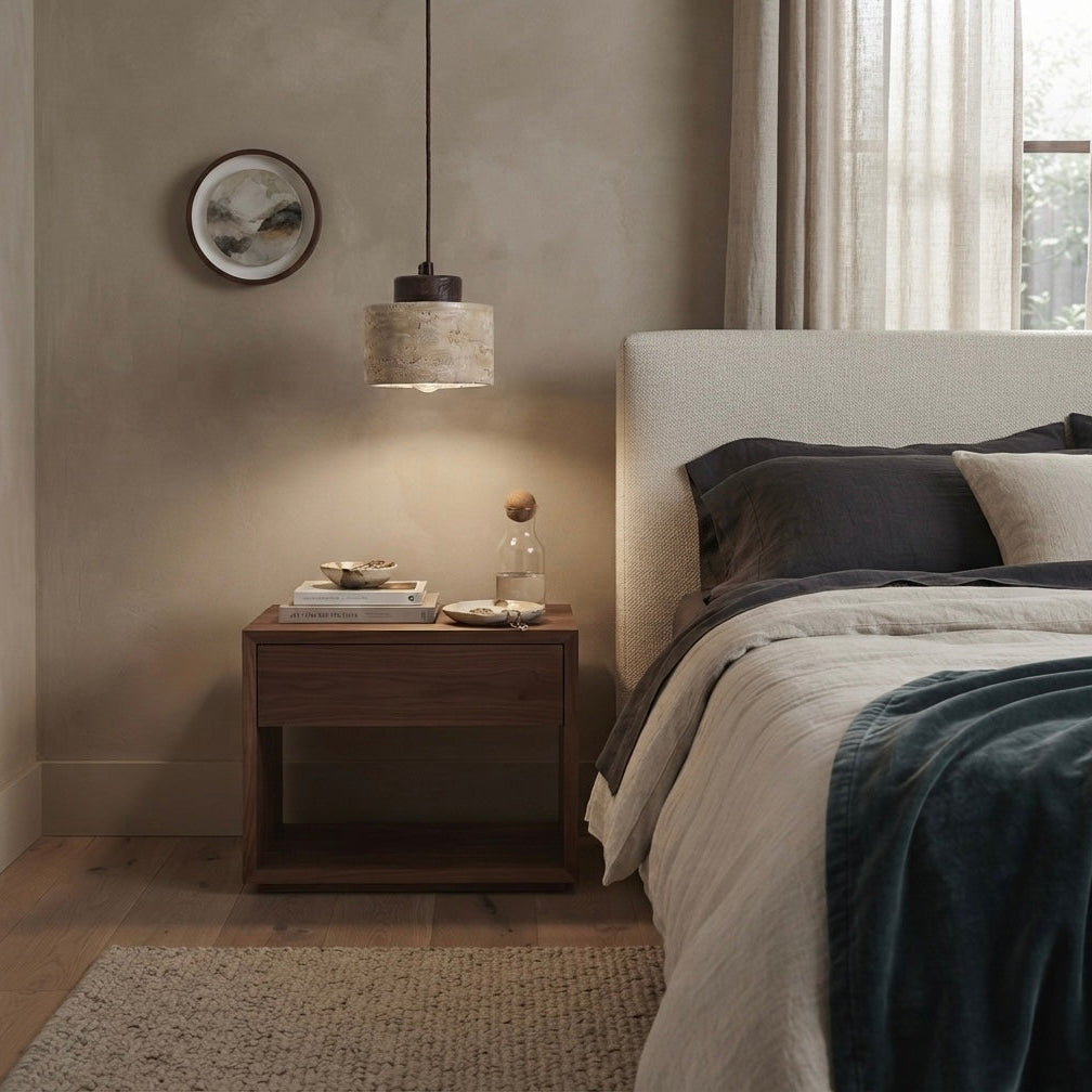 Nami Cylinder, Vertical, Minimalist, Travertine, Pendant, Japandi