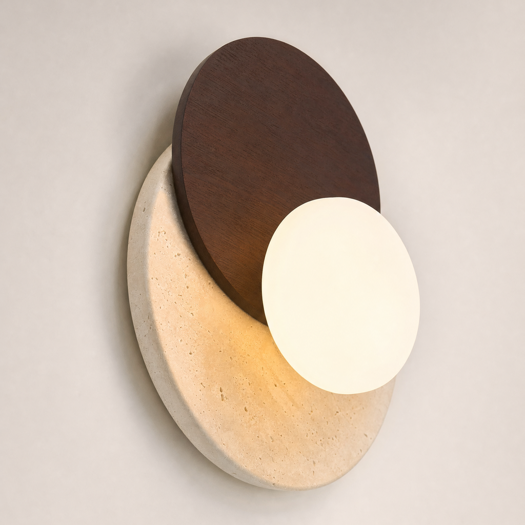 Disc Sconce, Circular Earthy Elegant Wabi-Sabi Diffused Light