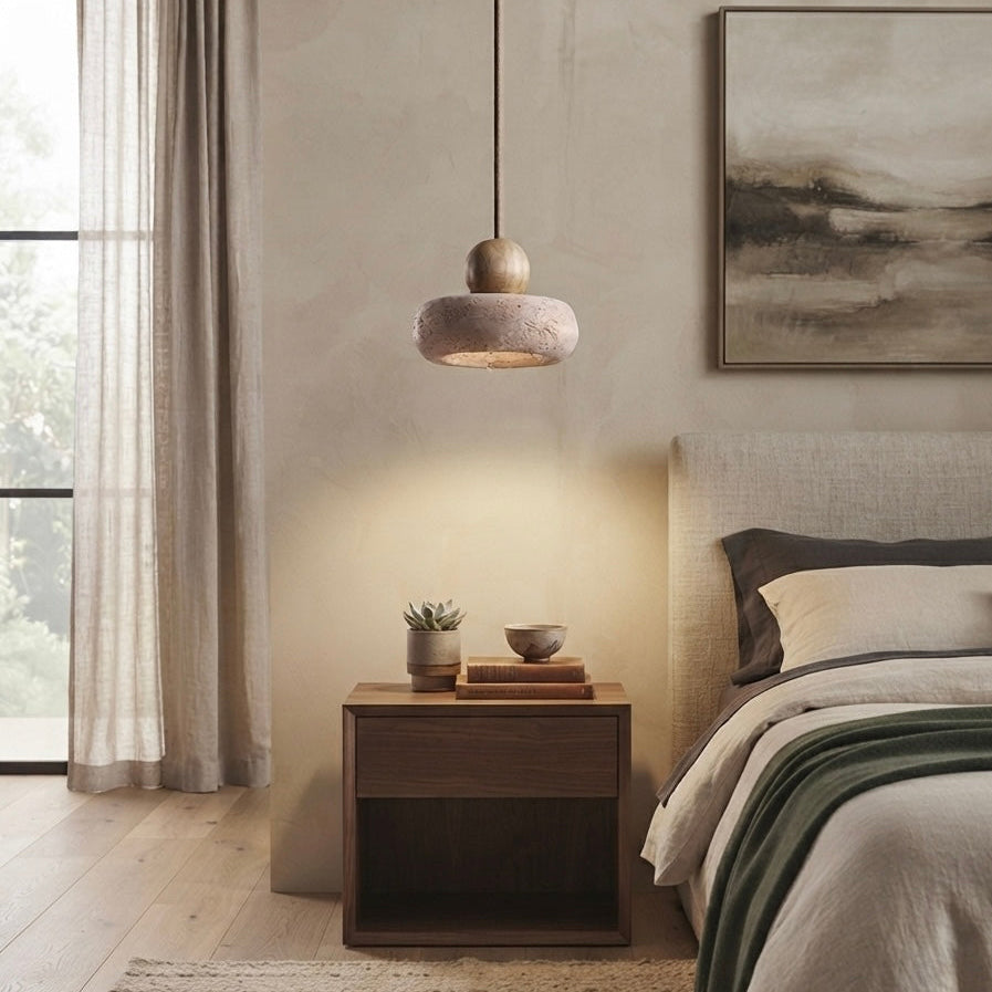 Ishi Oval, Organic, Modern, Travertine, Minimalist, Pendant Light