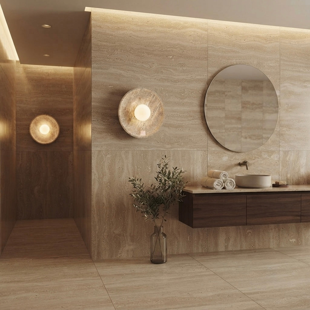 Akane, Japandi, Travertine, Wall Light, Minimalist, Organic