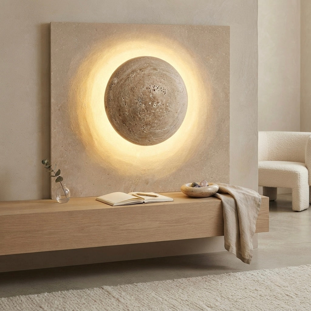 Amaya, Japandi, Travertine, Wall Light, Minimalist, Organic