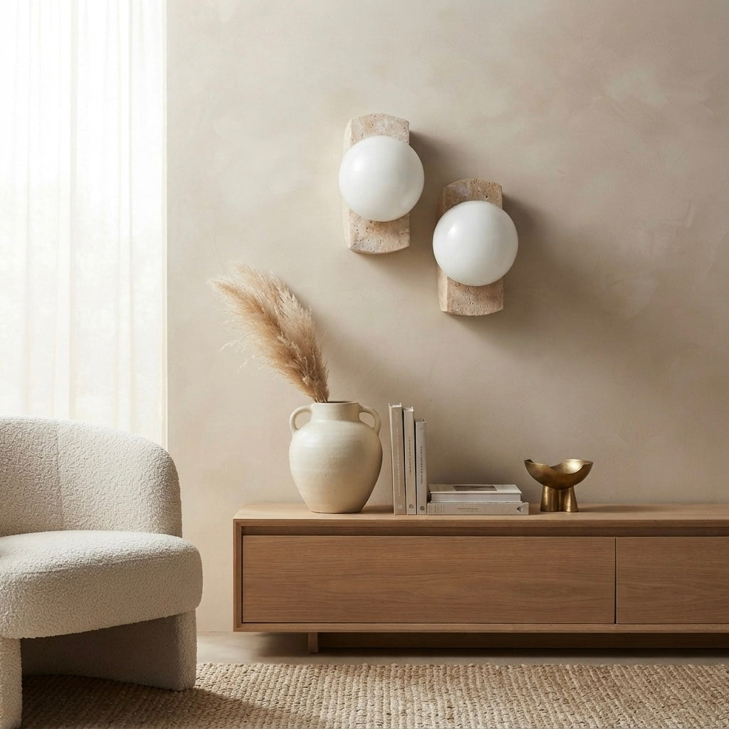 Mano, Ambient, Minimalist, Wall Light, Travertine, Boutique