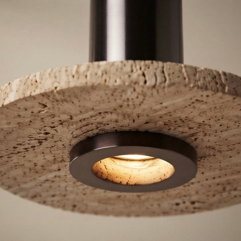 Tsuchi Dome, Sculptural, Japandi, Pendant Light, Travertine, Large